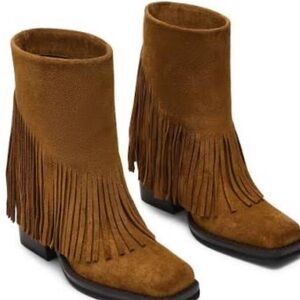 Steve Madden Tan Fringe Heeled Boots